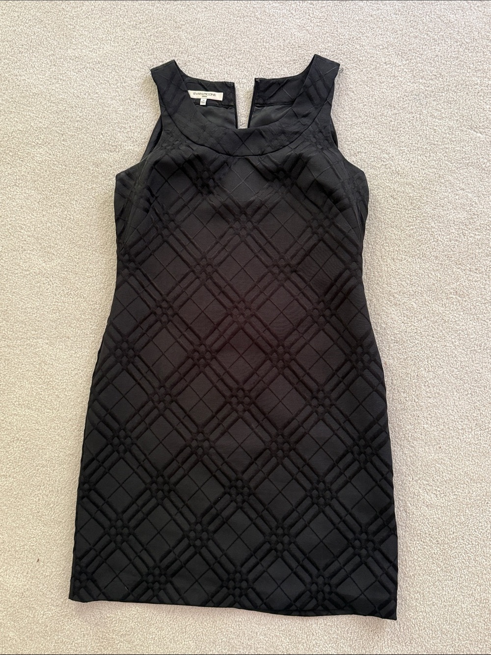 Evan Picone Black Textured Plaid Sheath Midi Dress